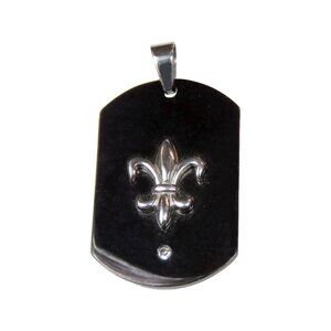 Inox Men's Polished Stainless Steel Dog Tag Pendant with Fleur de Lis and CZ